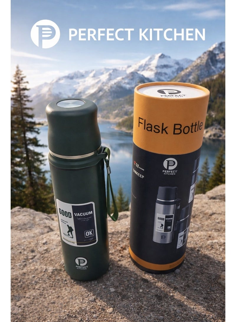 بيرفكت كيتشن قارورة حافظة للحرارة من الفولاذ المقاوم للصدأ، سعة 1000مل، لون اخضر، تحافظ على الحرارة لمدة تصل إلى 12 ساعة - Image 2